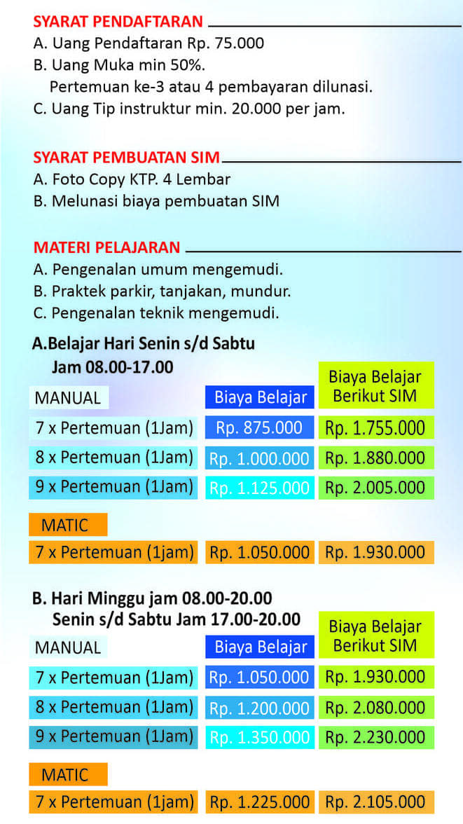 Biaya Kursus Stir Mobil Cikarang Selatan